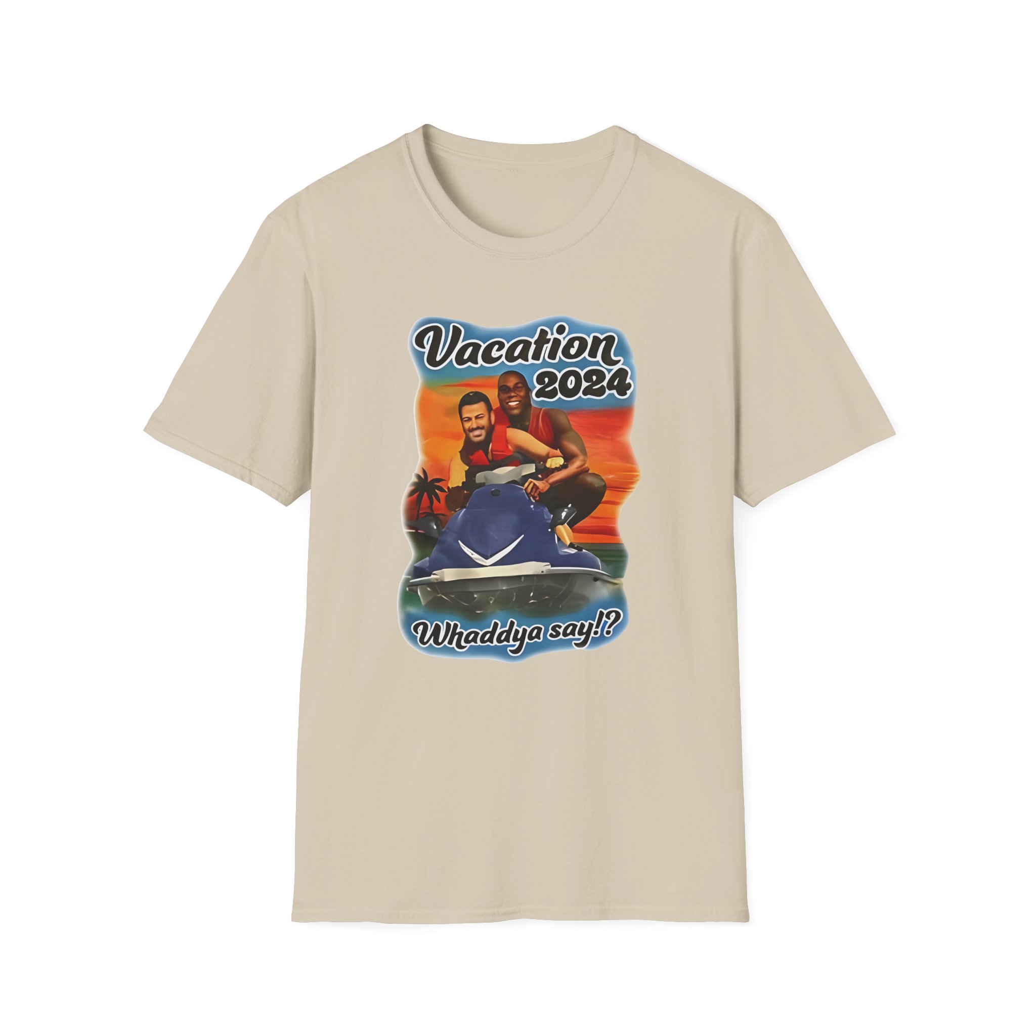 Magic Johnson and Jimmy Kimmel Vacation 2024 Whaddya Say Unisex Softstyle T-Shirt