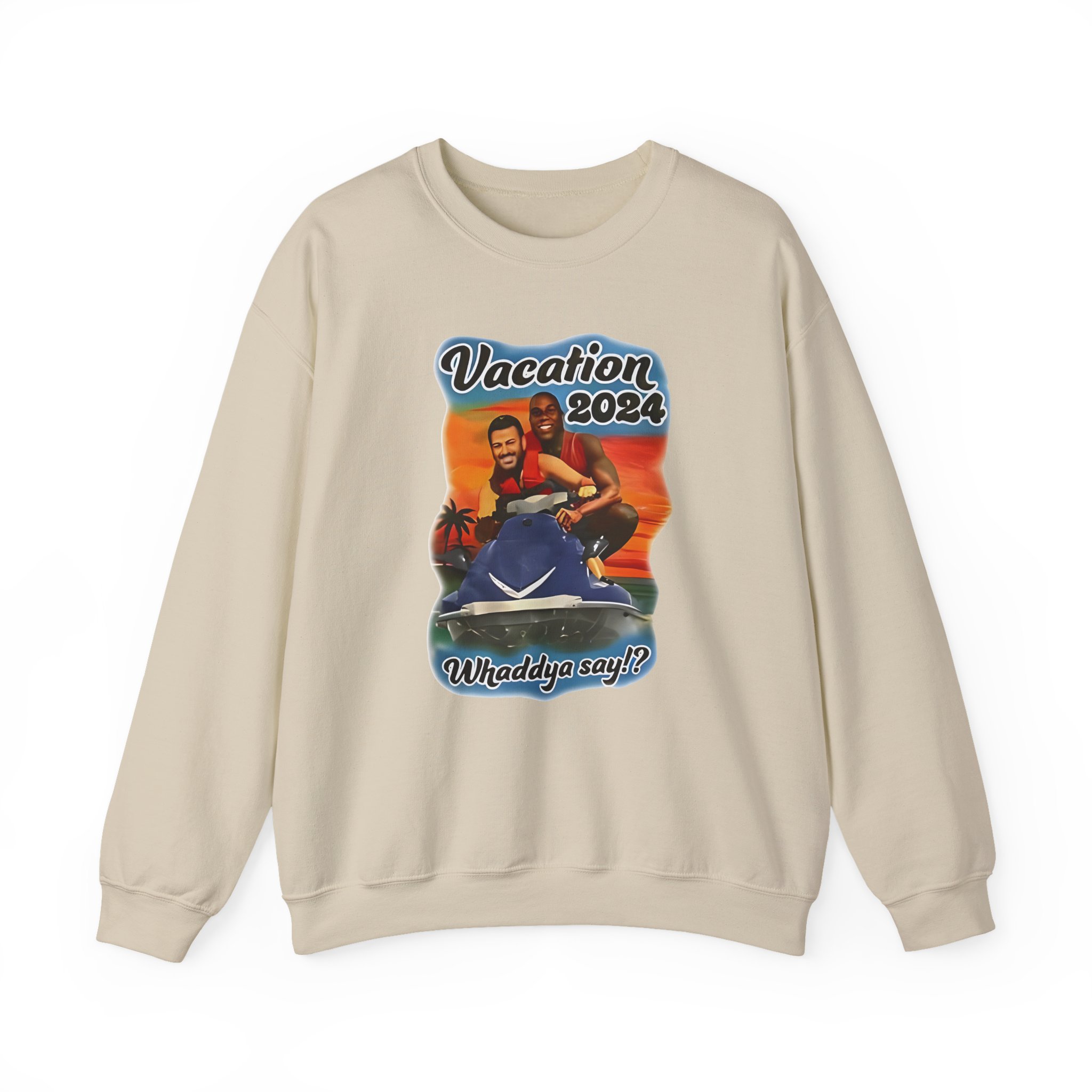Magic Johnson and Jimmy Kimmel Vacation 2024 Whaddya Say Unisex Heavy Blendâ„¢ Crewneck Sweatshirt