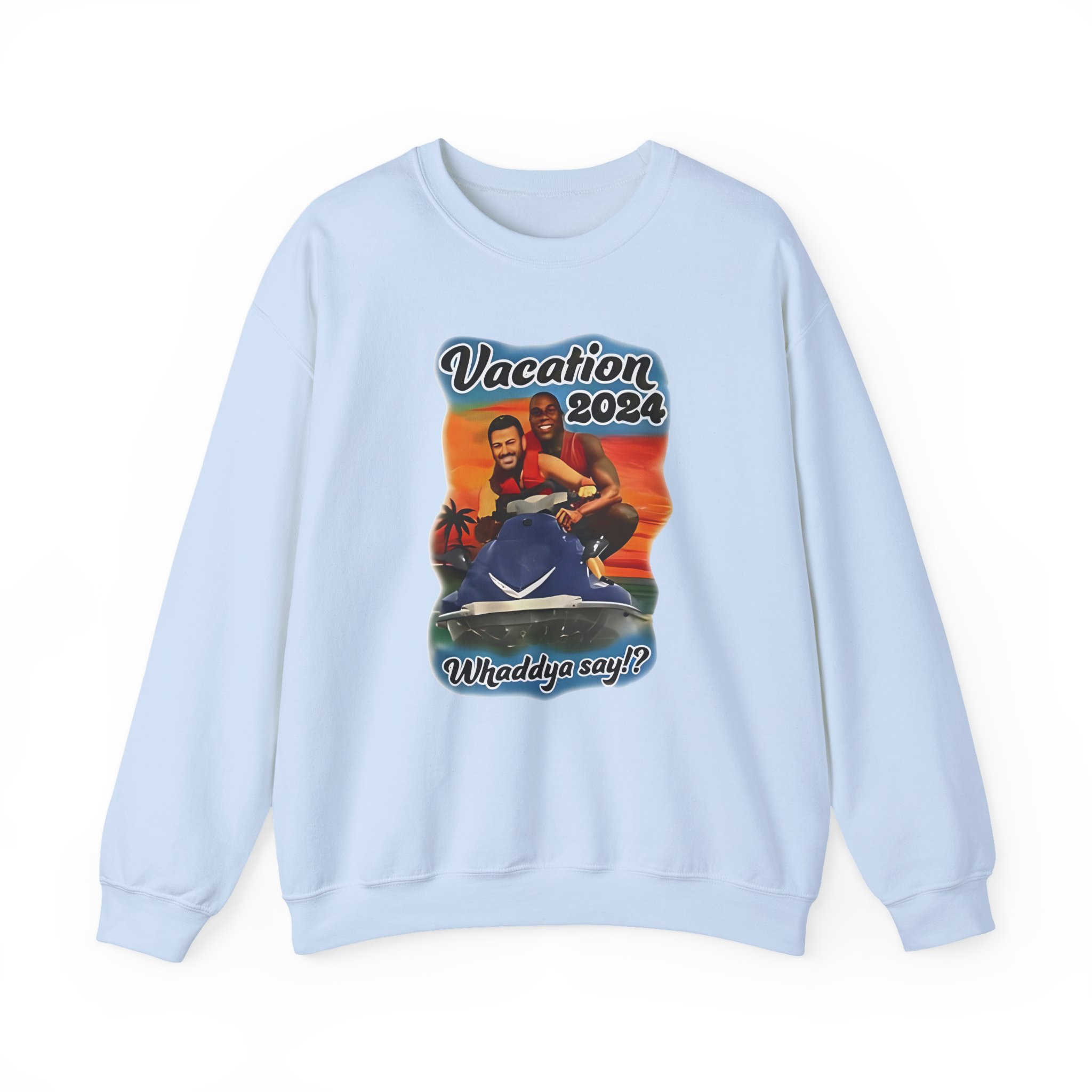 Magic Johnson and Jimmy Kimmel Vacation 2024 Whaddya Say Unisex Heavy Blendâ„¢ Crewneck Sweatshirt