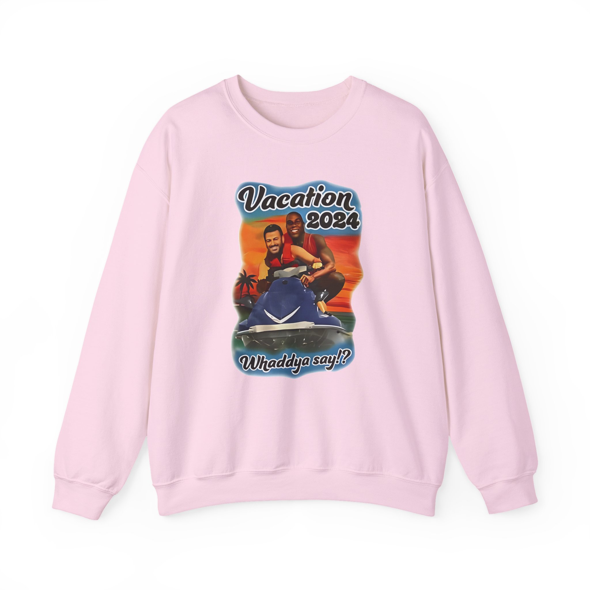 Magic Johnson and Jimmy Kimmel Vacation 2024 Whaddya Say Unisex Heavy Blendâ„¢ Crewneck Sweatshirt