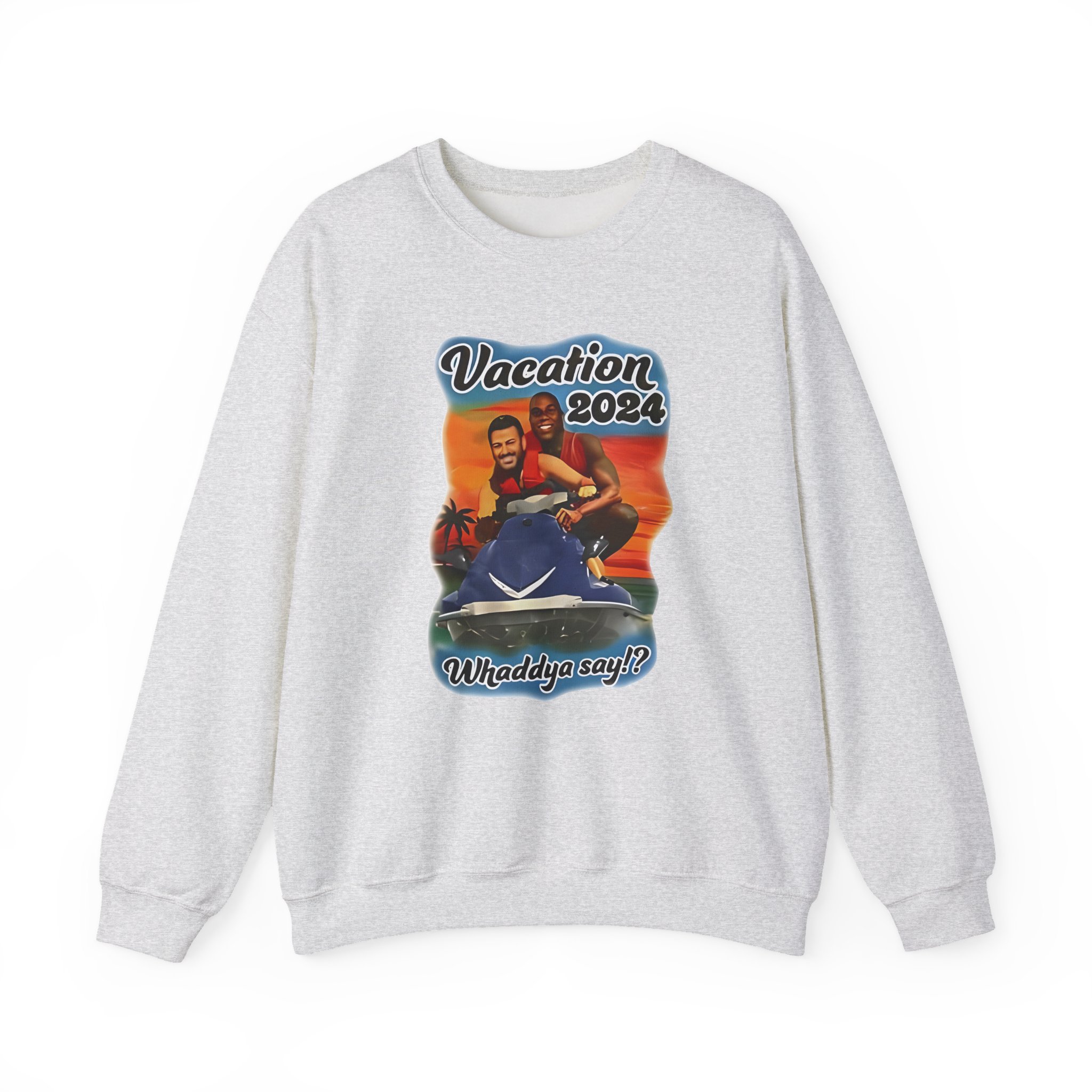 Magic Johnson and Jimmy Kimmel Vacation 2024 Whaddya Say Unisex Heavy Blendâ„¢ Crewneck Sweatshirt
