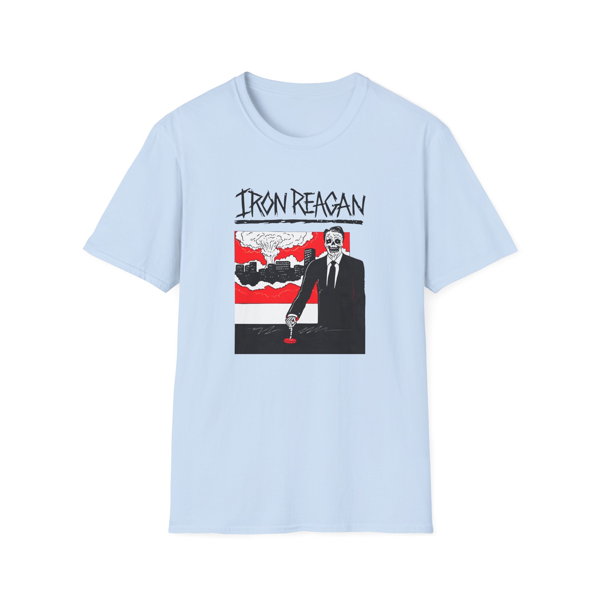 Iron Reagan Finger On The Button Unisex Softstyle T-Shirt