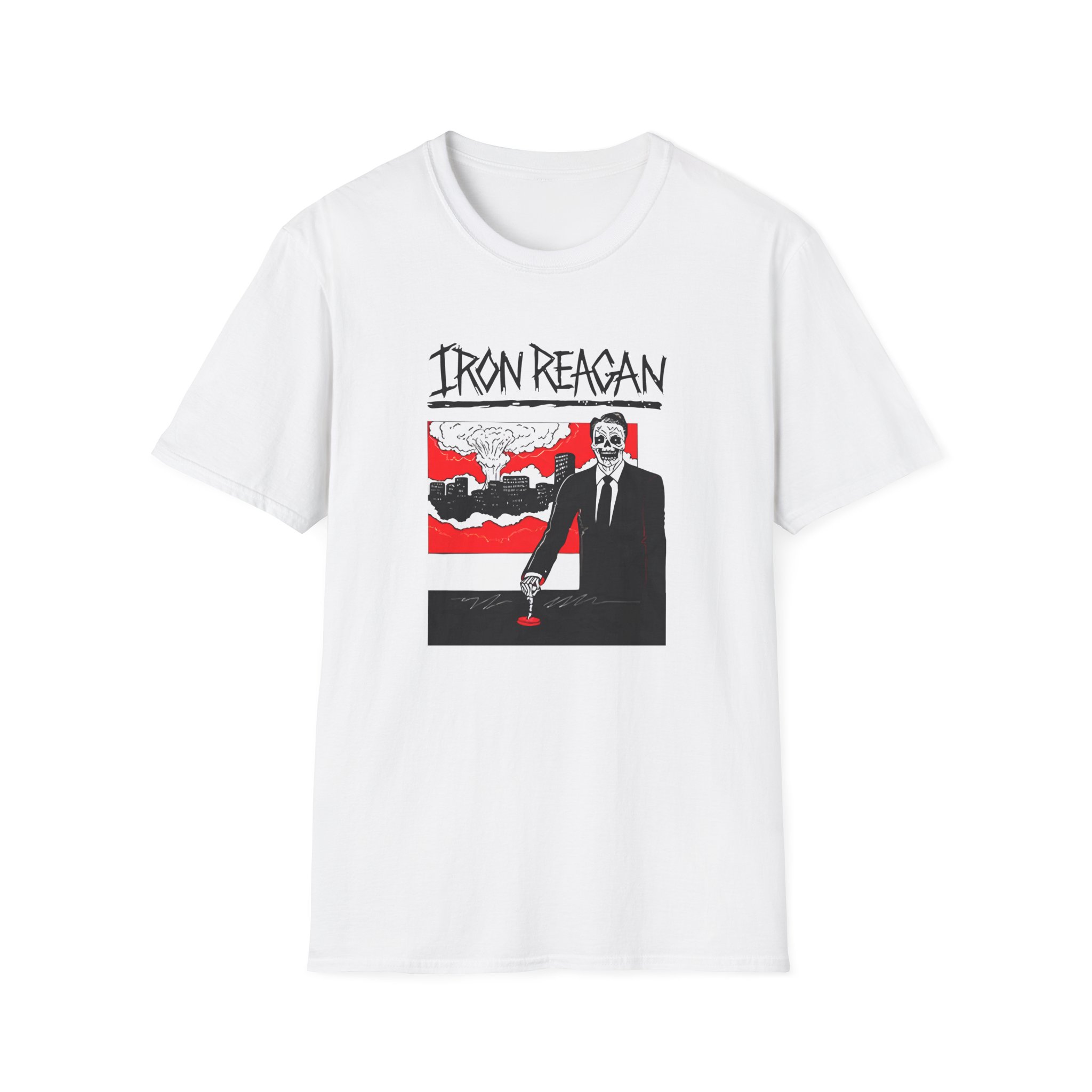 Iron Reagan Finger On The Button Unisex Softstyle T-Shirt