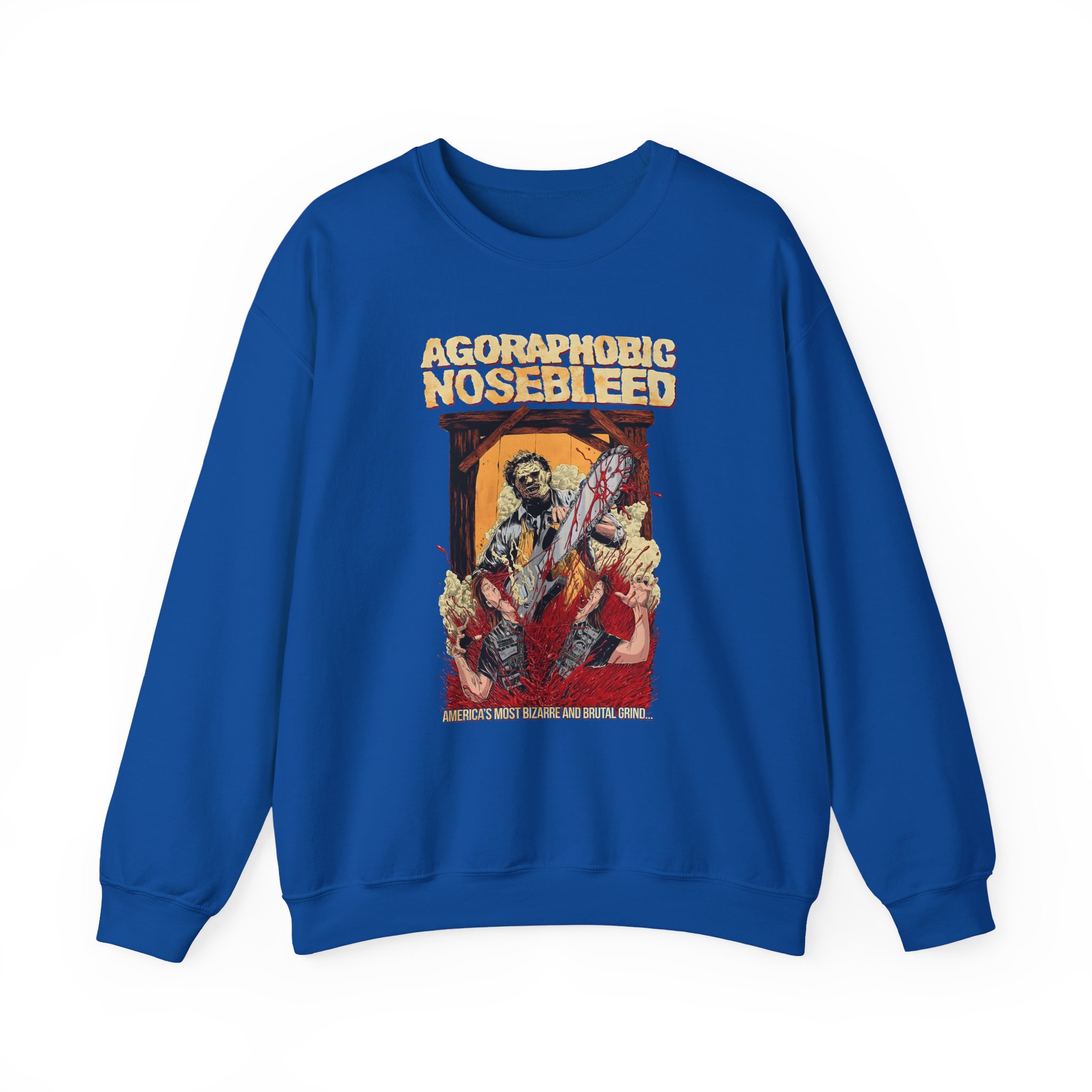 Agoraphobic Nosebleed Leatherface Unisex Heavy Blendâ„¢ Crewneck Sweatshirt