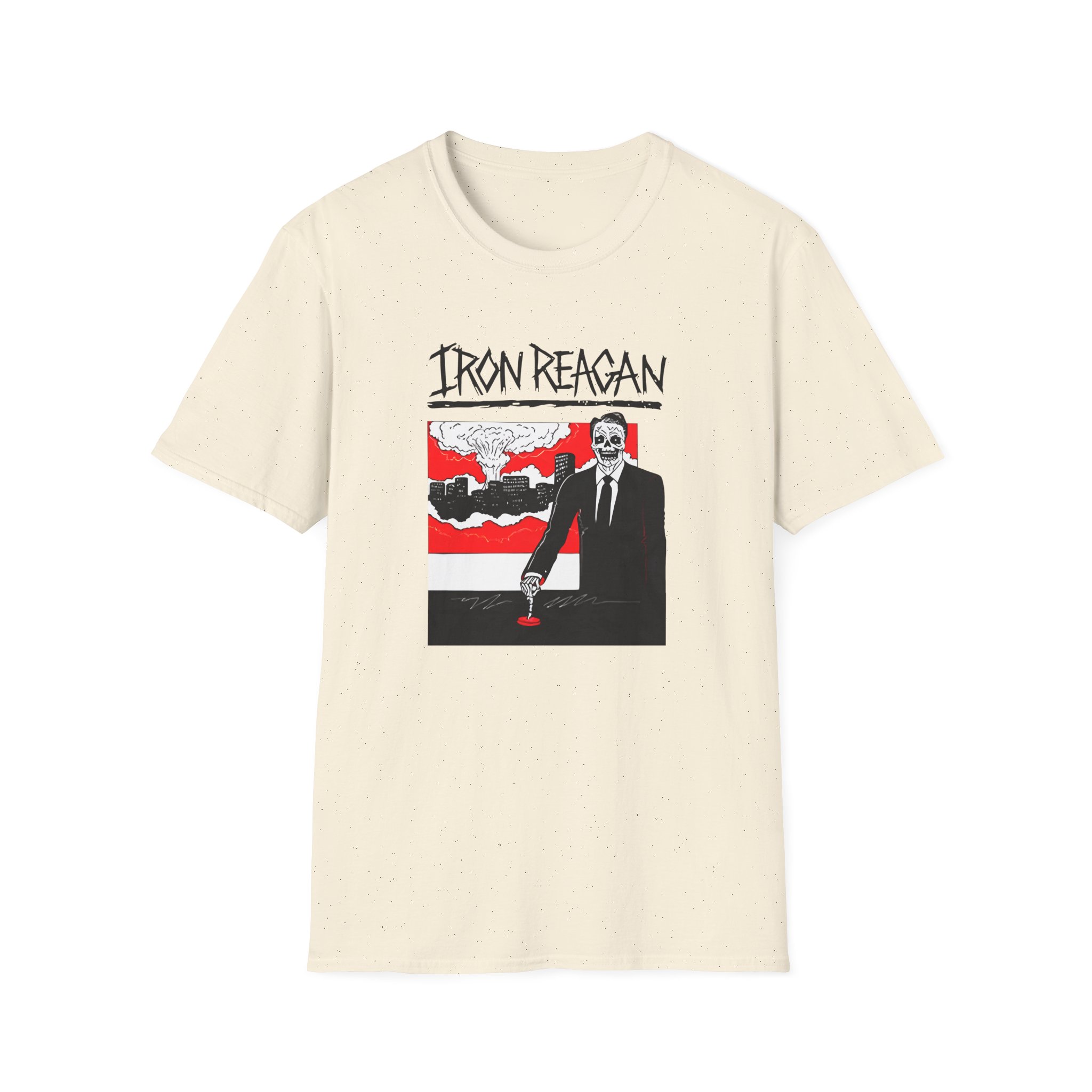 Iron Reagan Finger On The Button Unisex Softstyle T-Shirt