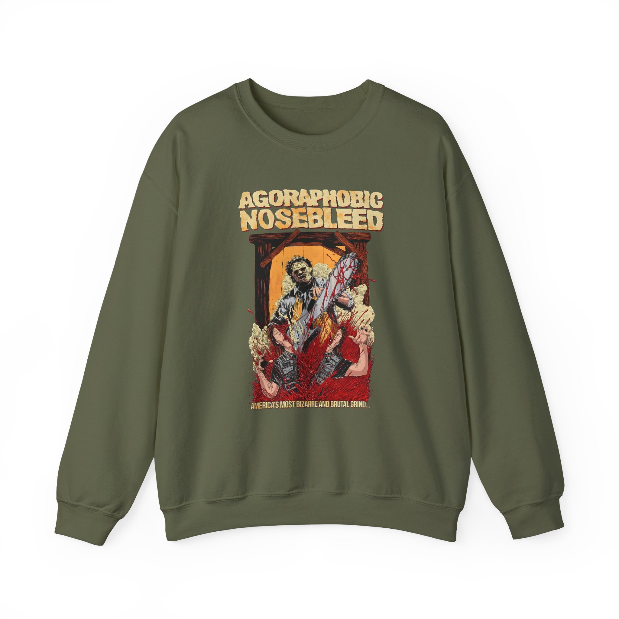 Agoraphobic Nosebleed Leatherface Unisex Heavy Blendâ„¢ Crewneck Sweatshirt
