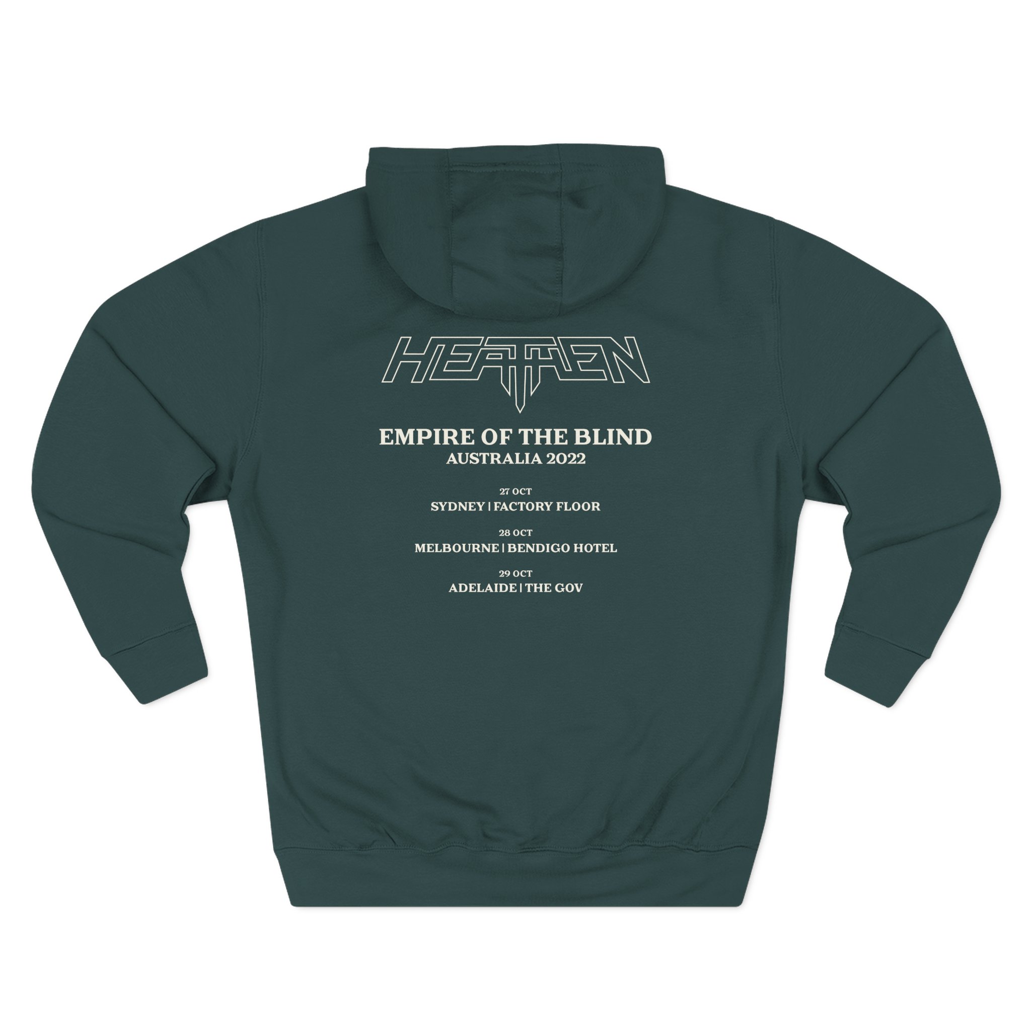 Heathen Empire of the Blind Australia Tour 2022 Three-Panel Fleece Hoodie