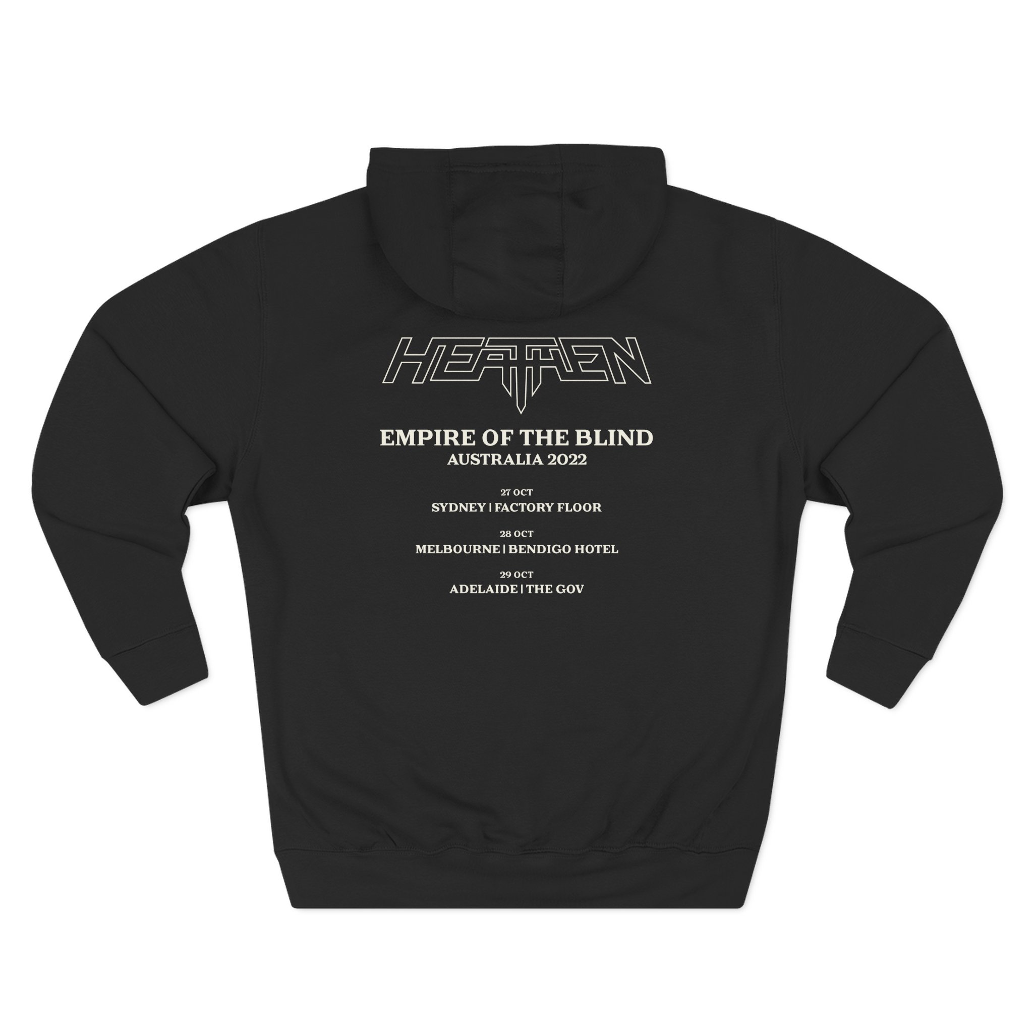 Heathen Empire of the Blind Australia Tour 2022 Three-Panel Fleece Hoodie