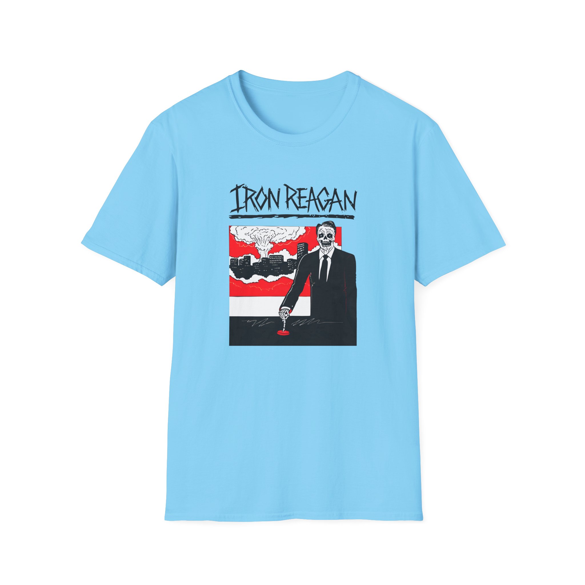Iron Reagan Finger On The Button Unisex Softstyle T-Shirt