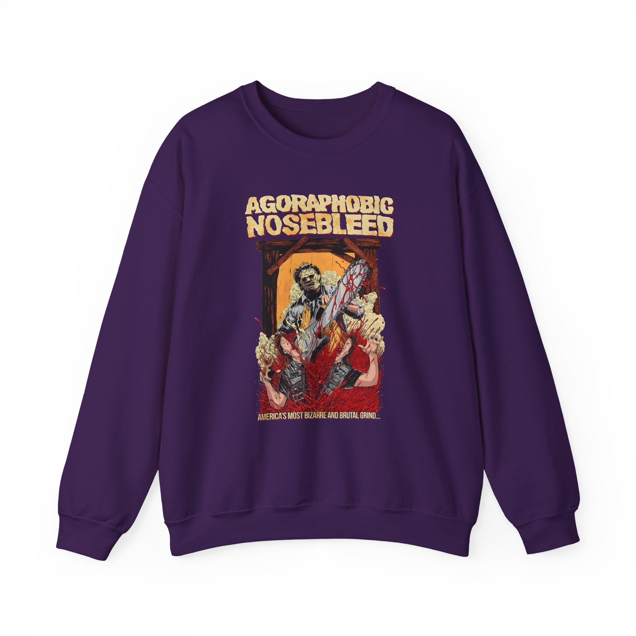 Agoraphobic Nosebleed Leatherface Unisex Heavy Blendâ„¢ Crewneck Sweatshirt