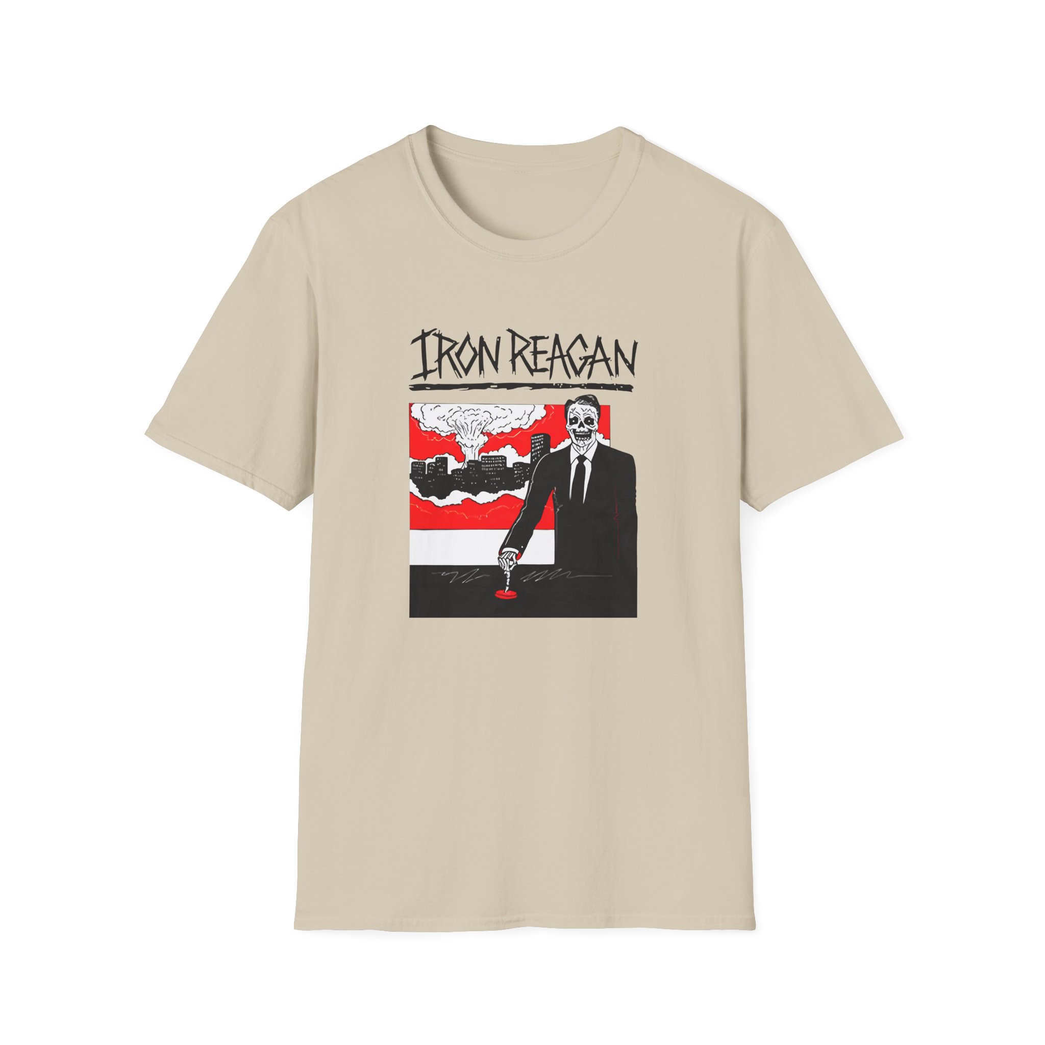 Iron Reagan Finger On The Button Unisex Softstyle T-Shirt