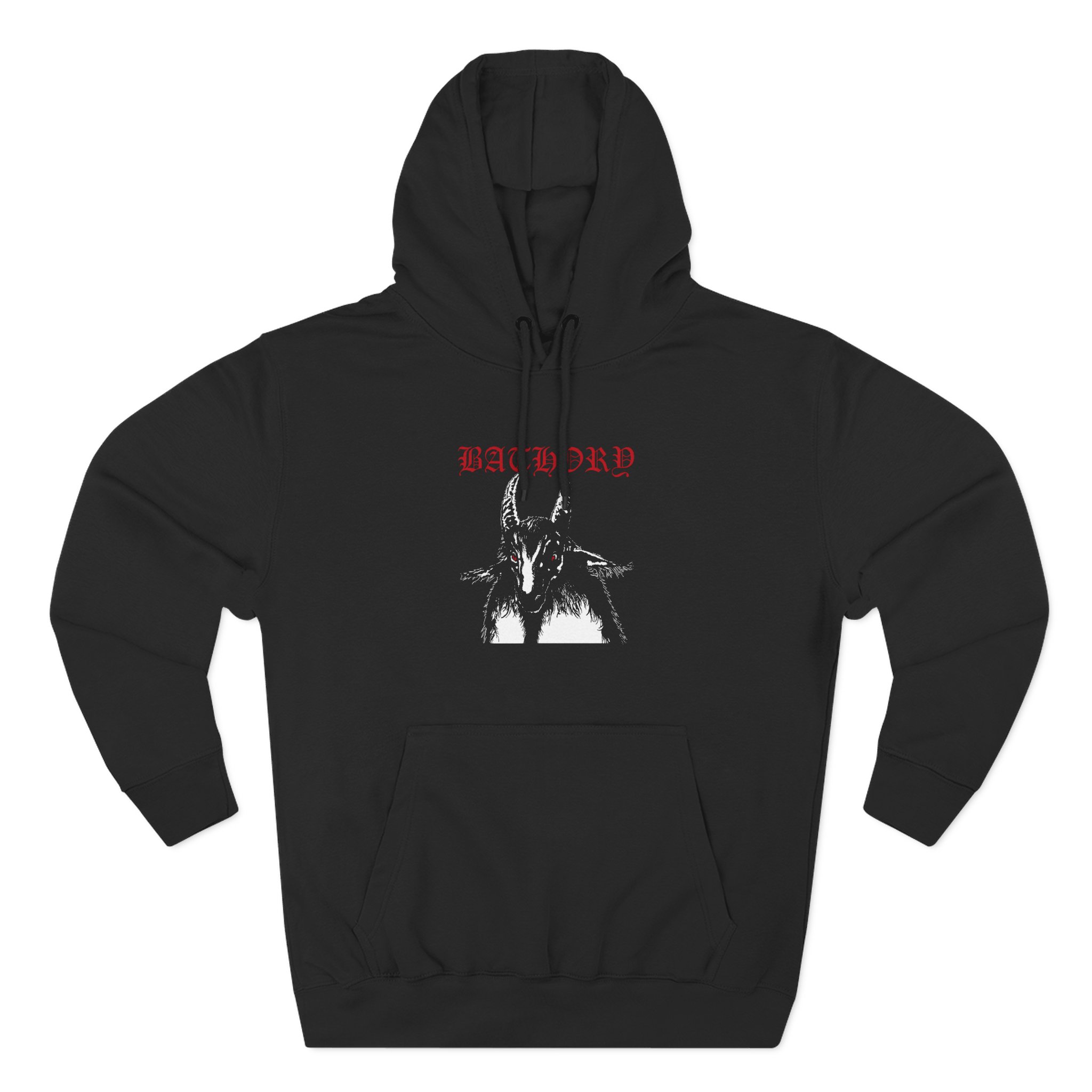 Bathory Goat Red Logo Three-panel Fleece Hoodie