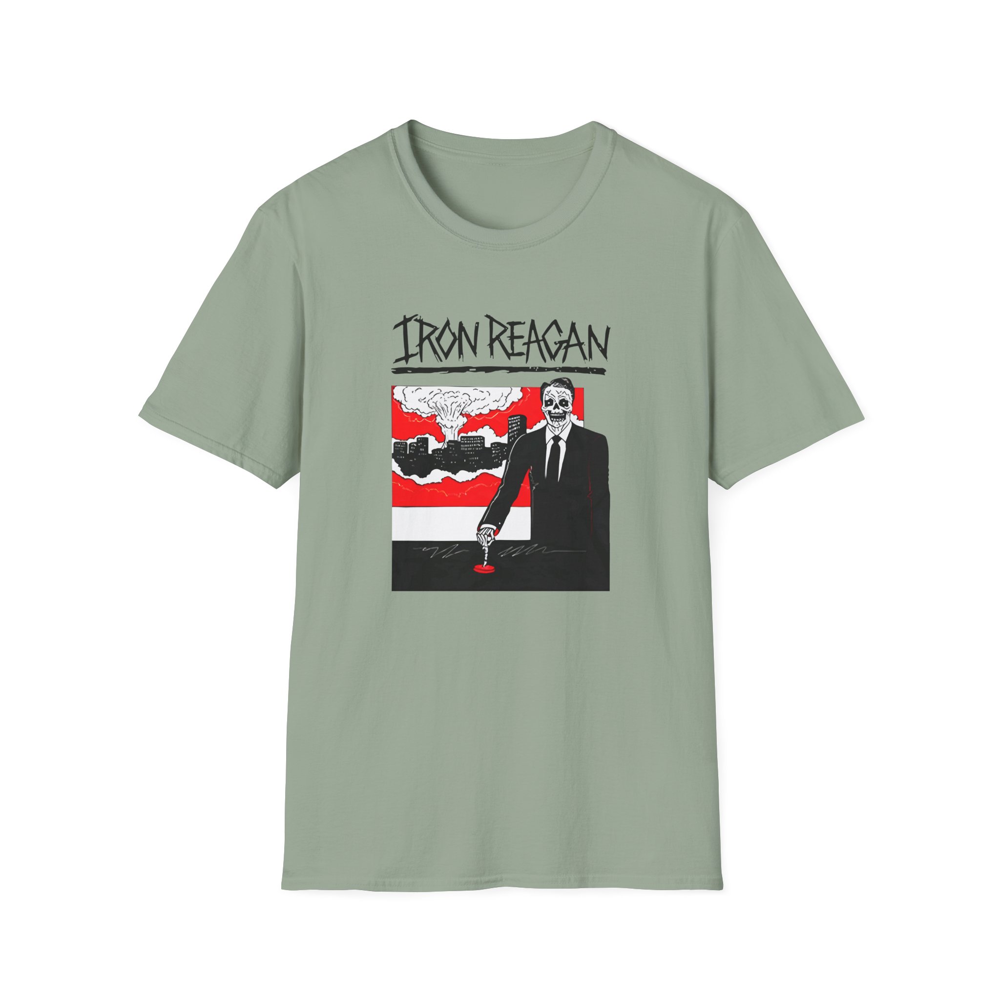 Iron Reagan Finger On The Button Unisex Softstyle T-Shirt