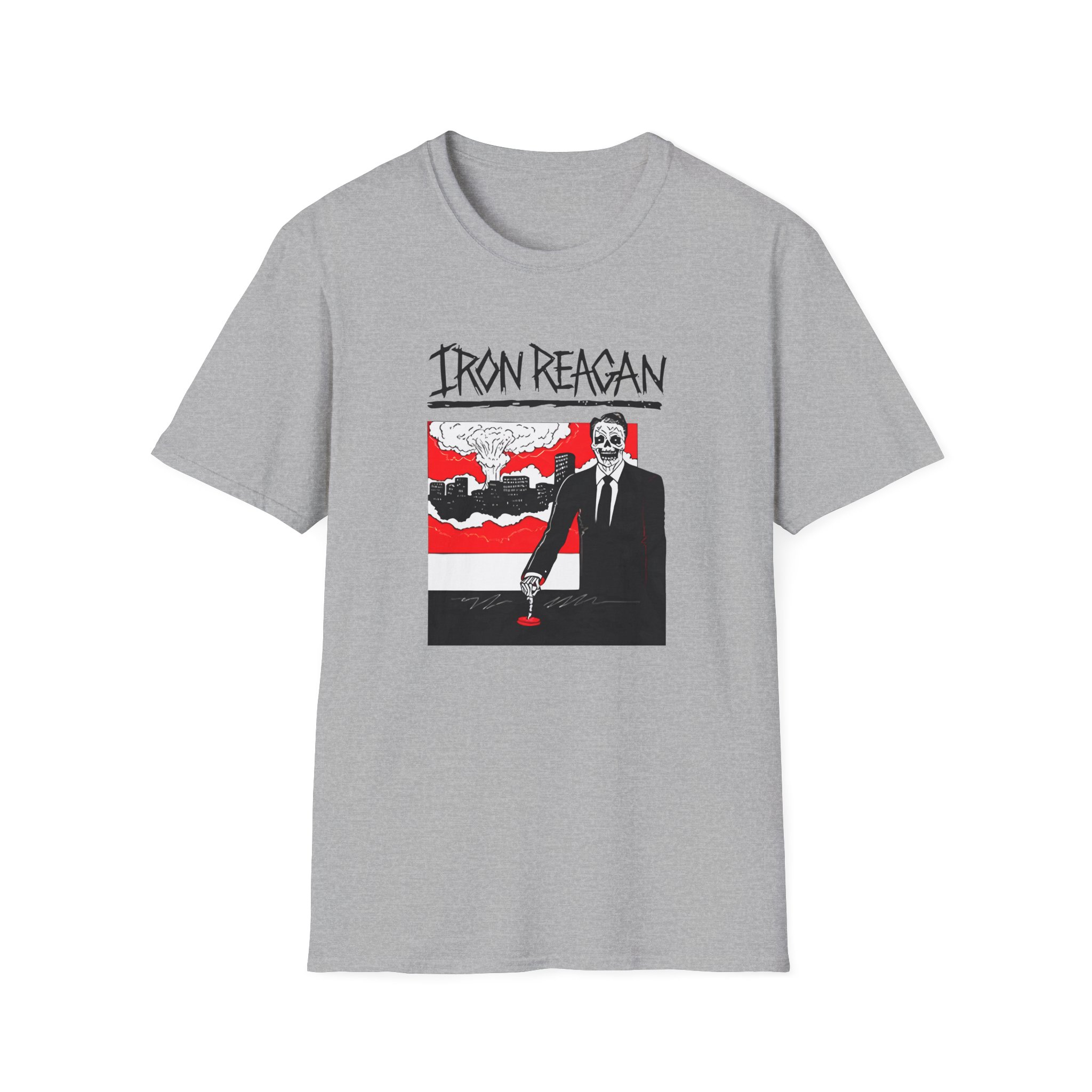 Iron Reagan Finger On The Button Unisex Softstyle T-Shirt
