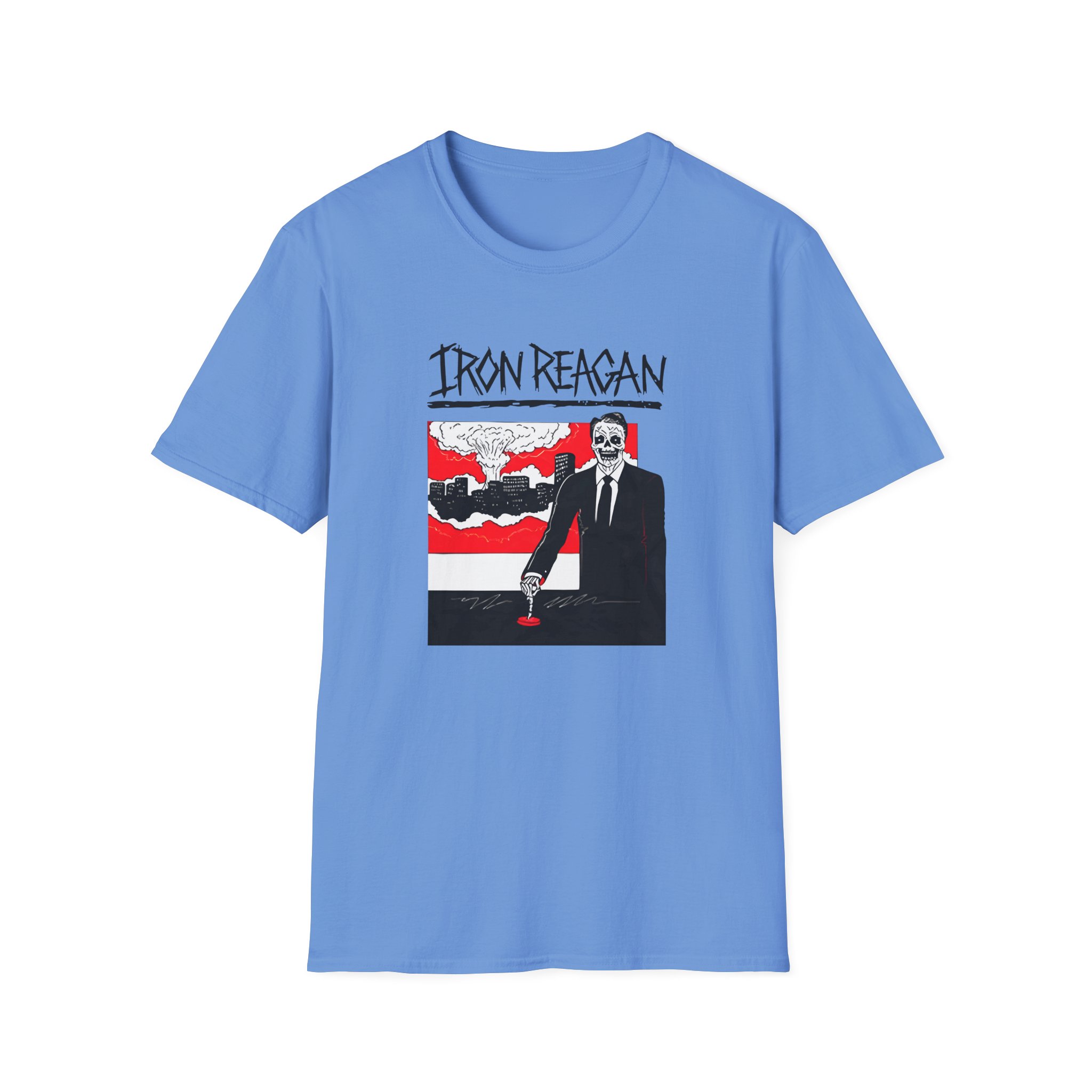 Iron Reagan Finger On The Button Unisex Softstyle T-Shirt
