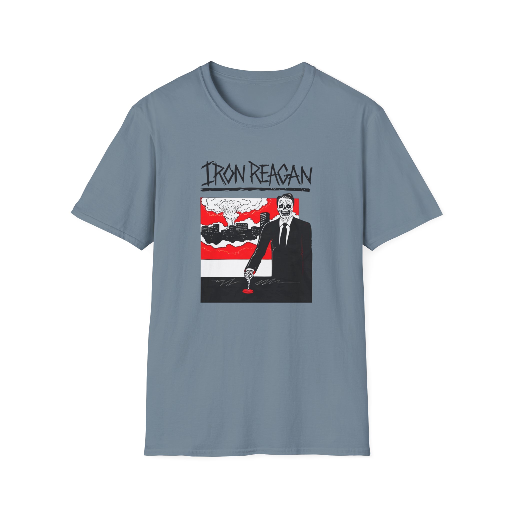 Iron Reagan Finger On The Button Unisex Softstyle T-Shirt