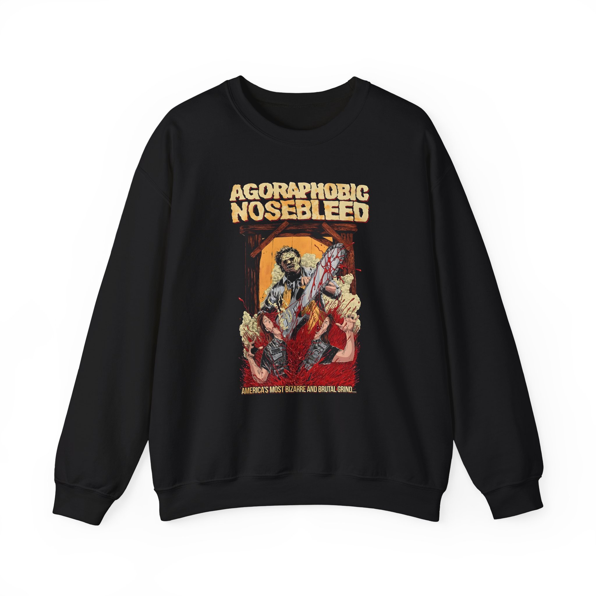 Agoraphobic Nosebleed Leatherface Unisex Heavy Blendâ„¢ Crewneck Sweatshirt