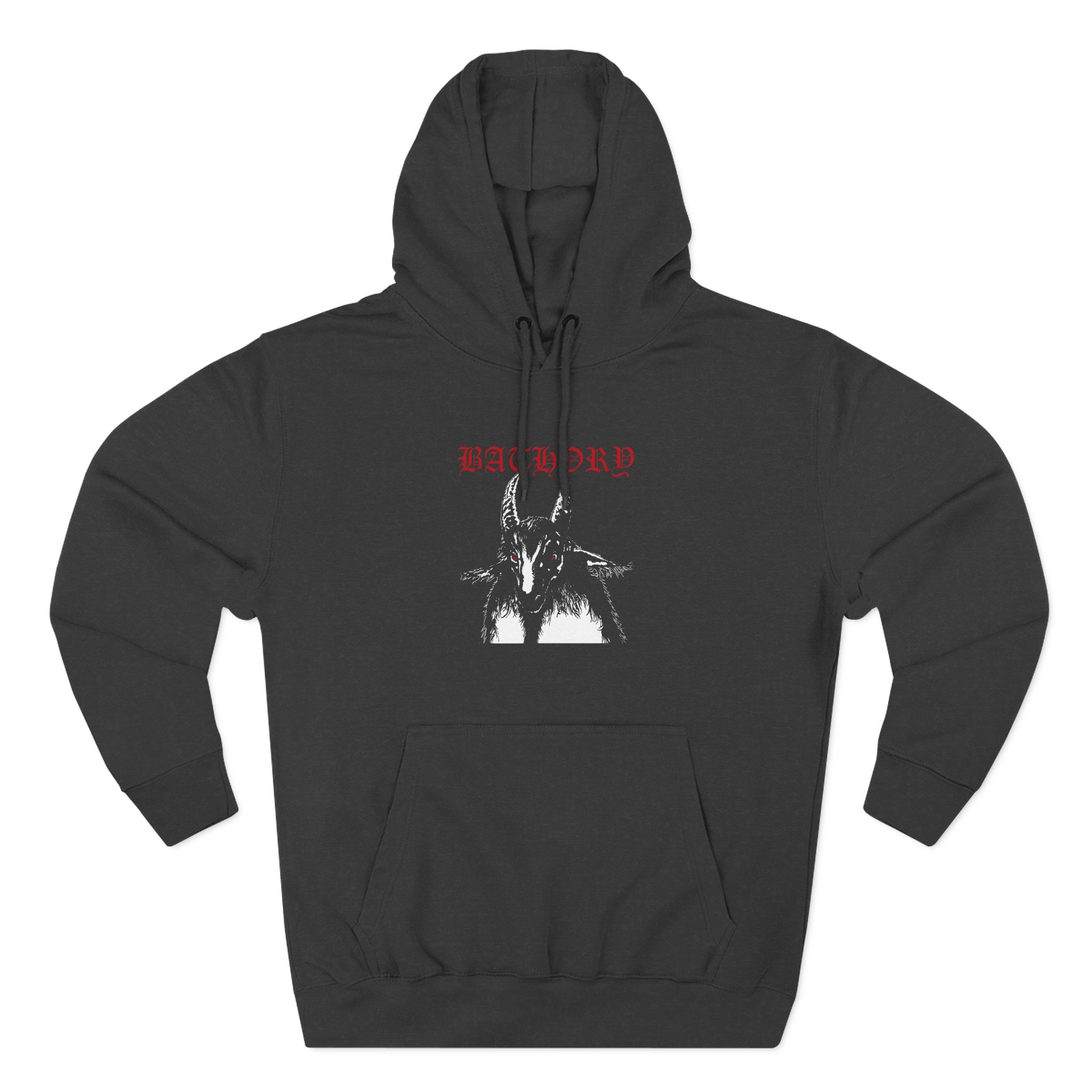 Bathory Goat Red Logo Three-panel Fleece Hoodie