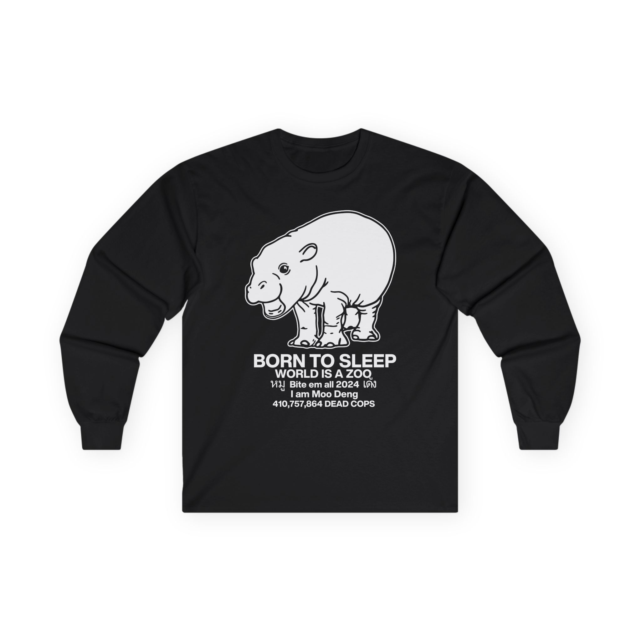 Moo Deng Born to Sleep Unisex Ultra Cotton Long Sleeve Tee