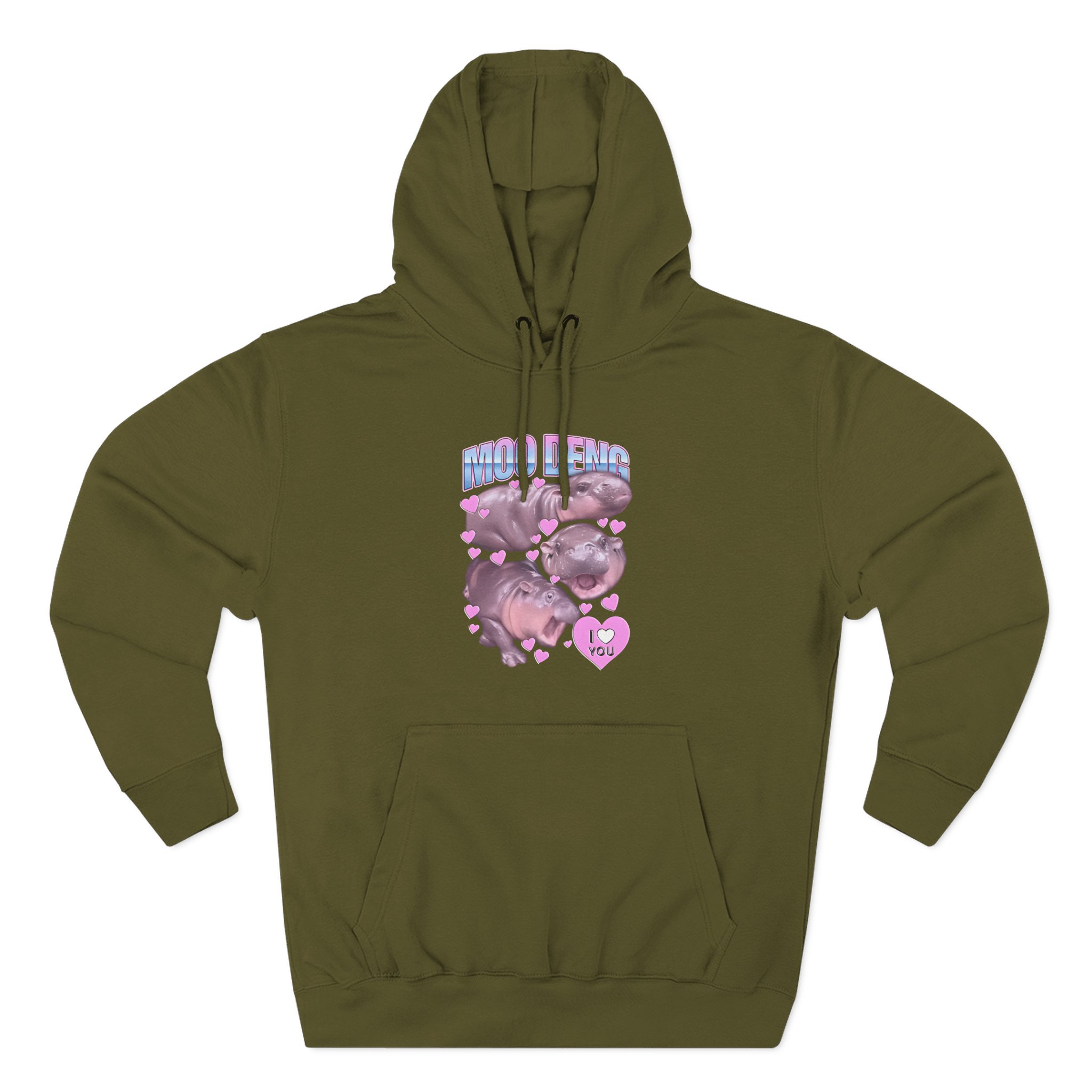 Moo Deng Three-Panel Fleece Hoodie
