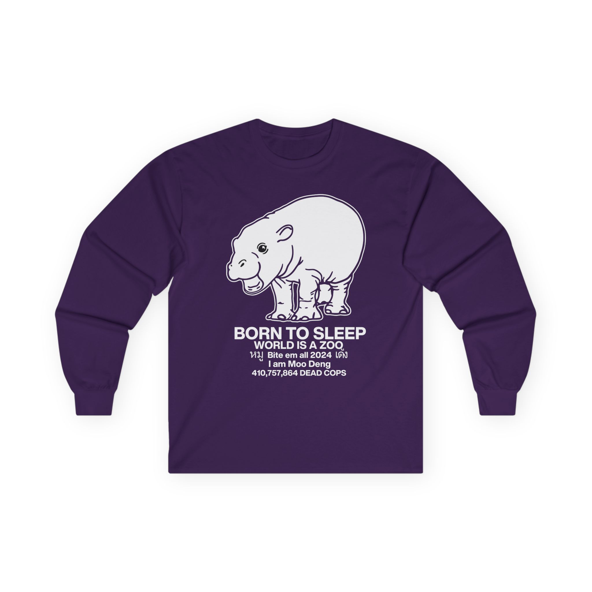 Moo Deng Born to Sleep Unisex Ultra Cotton Long Sleeve Tee