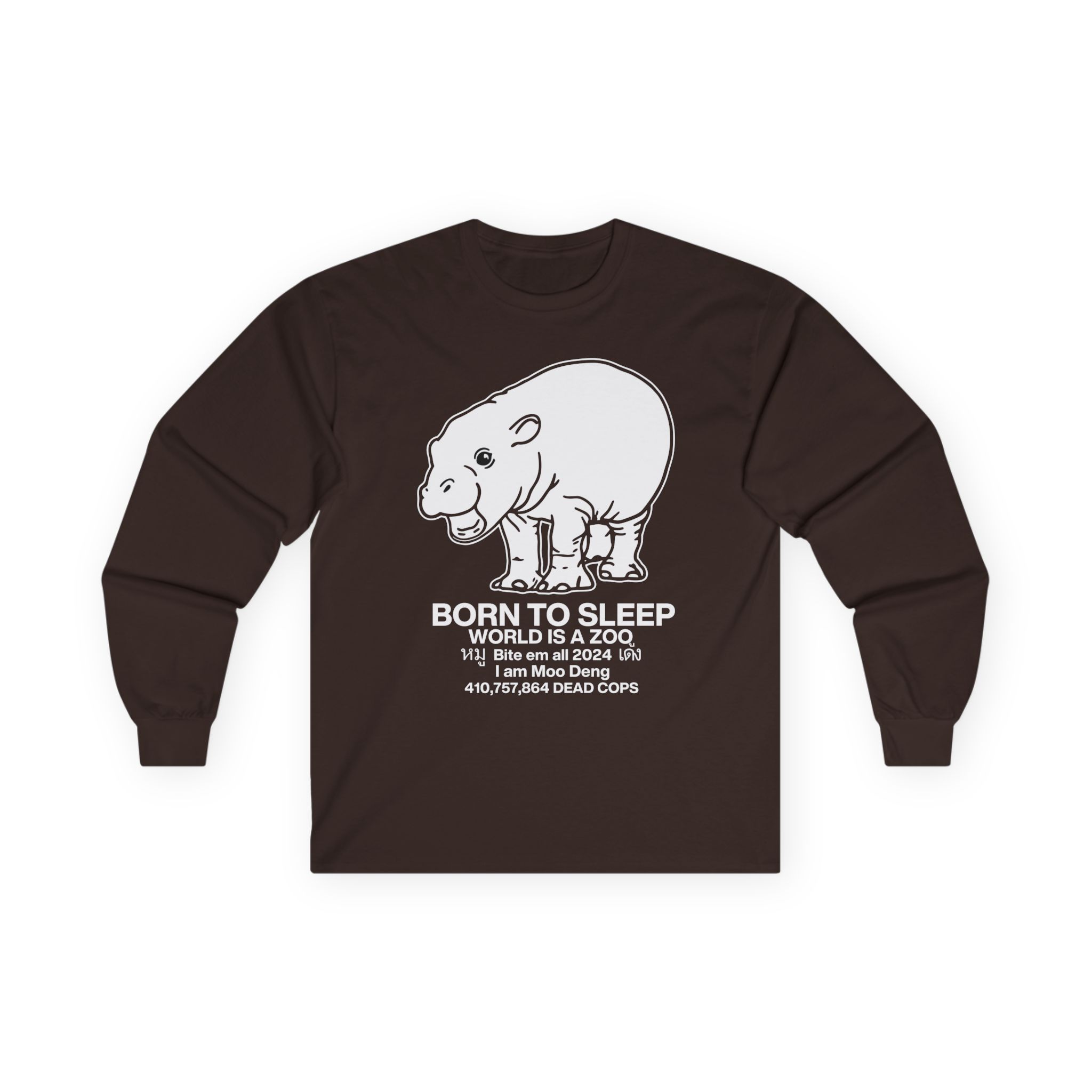 Moo Deng Born to Sleep Unisex Ultra Cotton Long Sleeve Tee