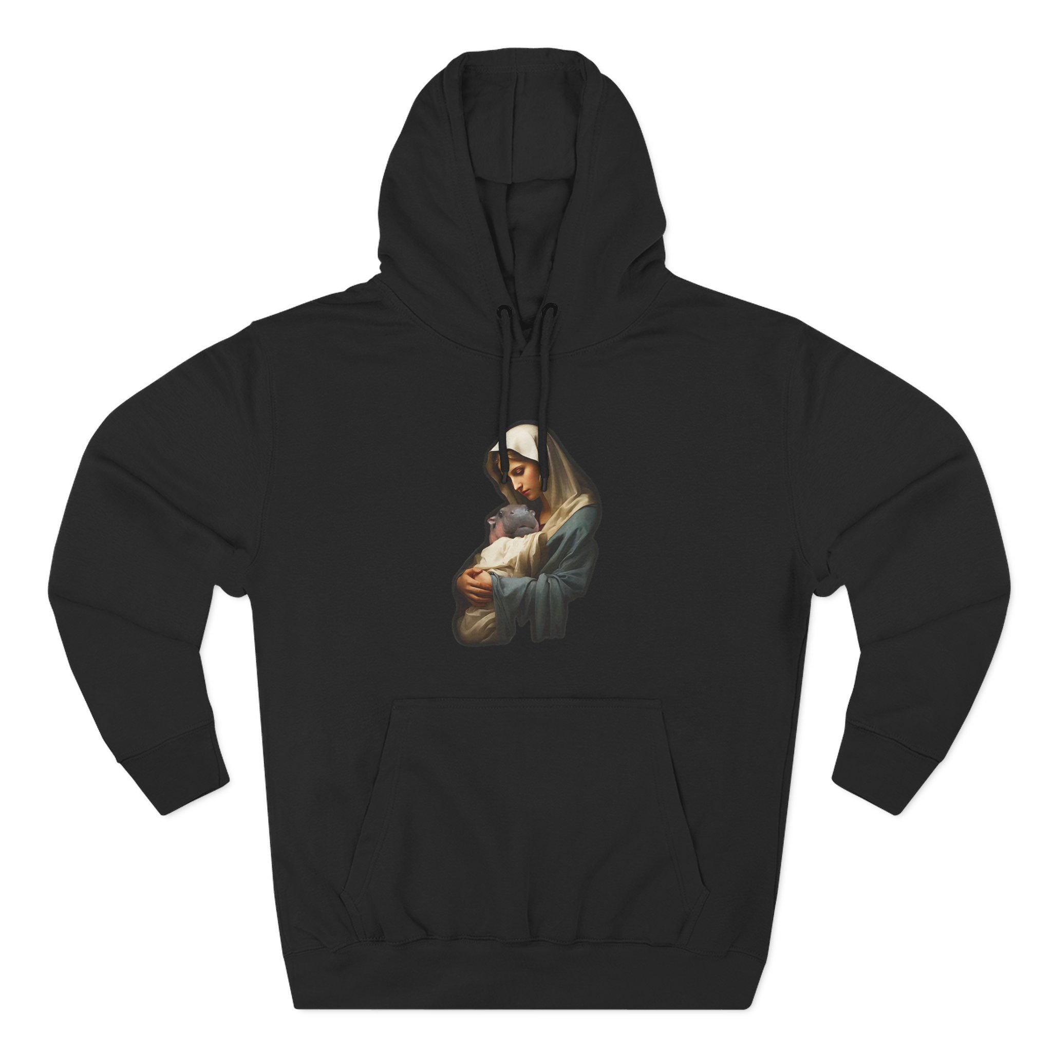 Moo Deng Mother Mary Three-Panel Fleece Hoodie