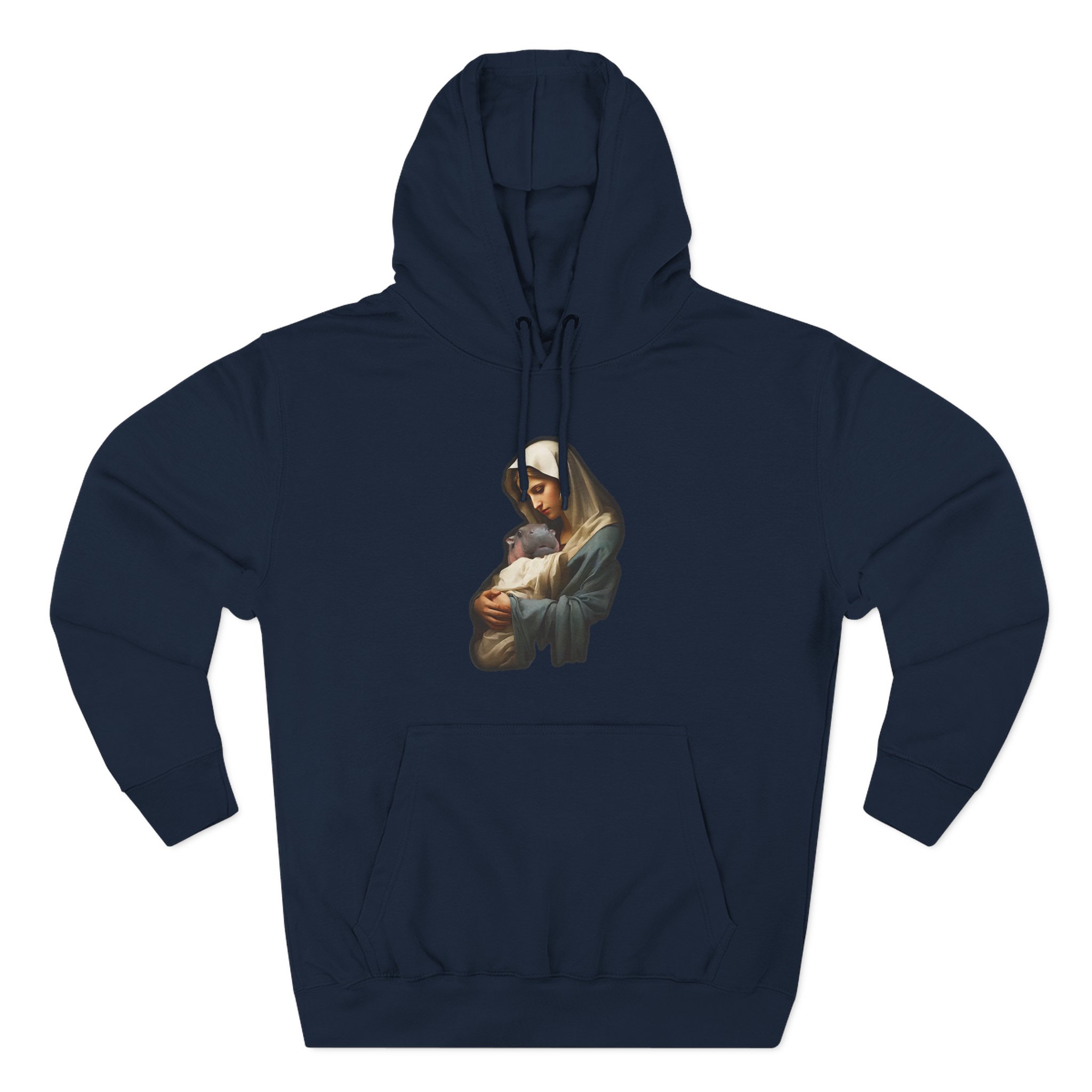 Moo Deng Mother Mary Three-Panel Fleece Hoodie