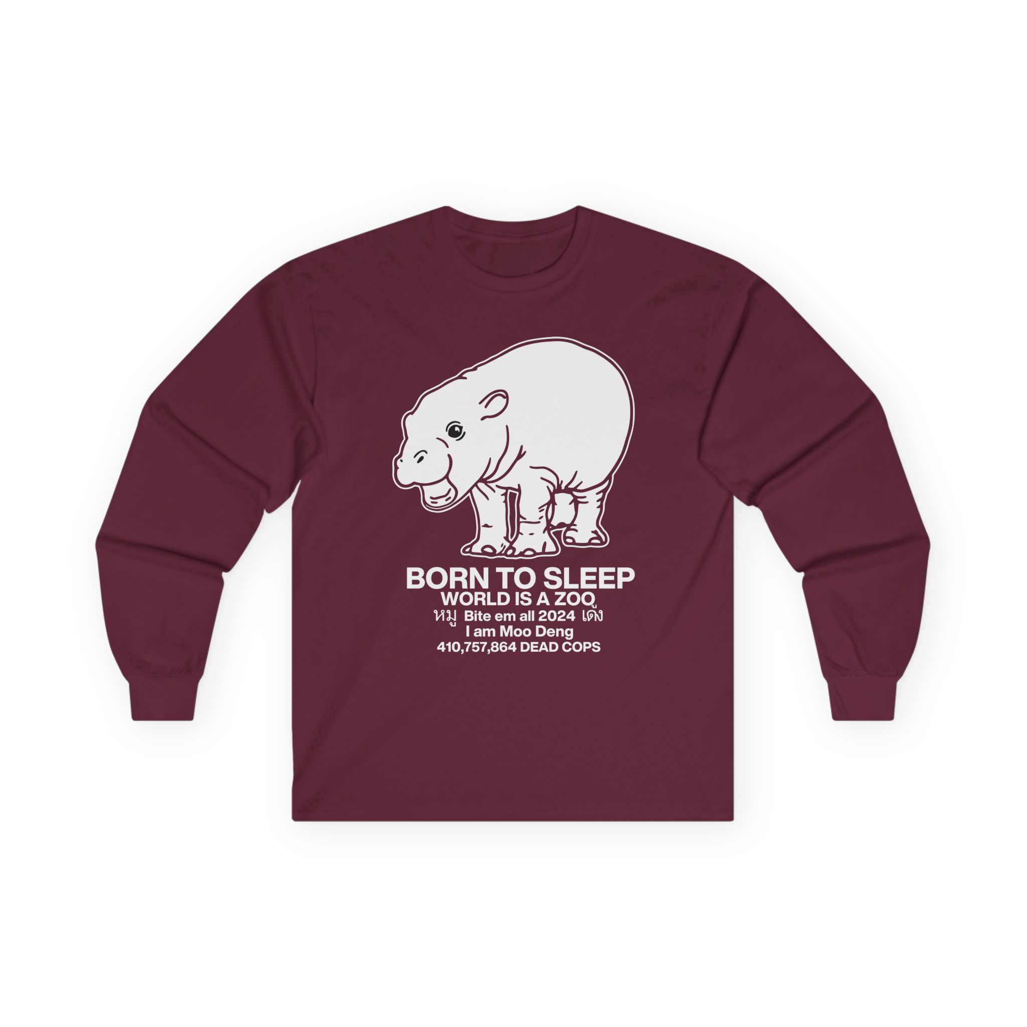 Moo Deng Born to Sleep Unisex Ultra Cotton Long Sleeve Tee