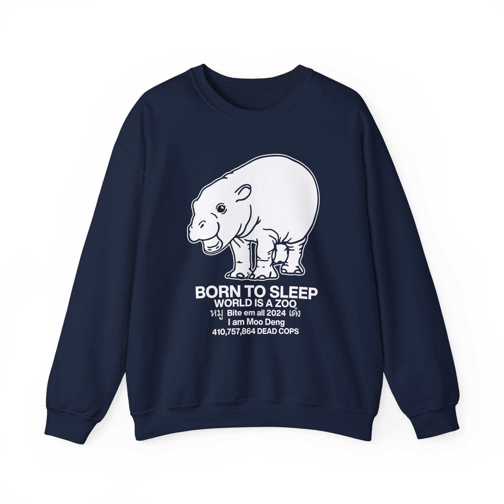 Moo Deng Born to Sleep Unisex Heavy Blendâ„¢ Crewneck Sweatshirt