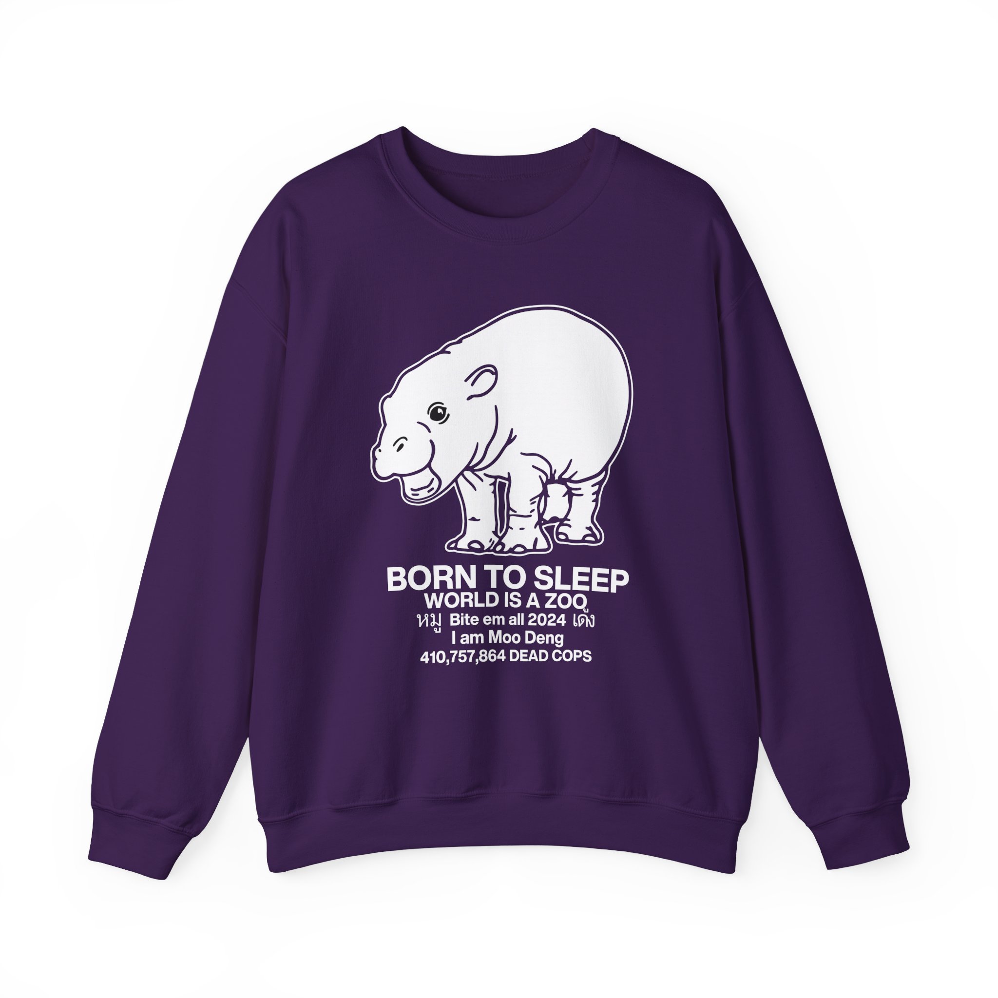 Moo Deng Born to Sleep Unisex Heavy Blendâ„¢ Crewneck Sweatshirt