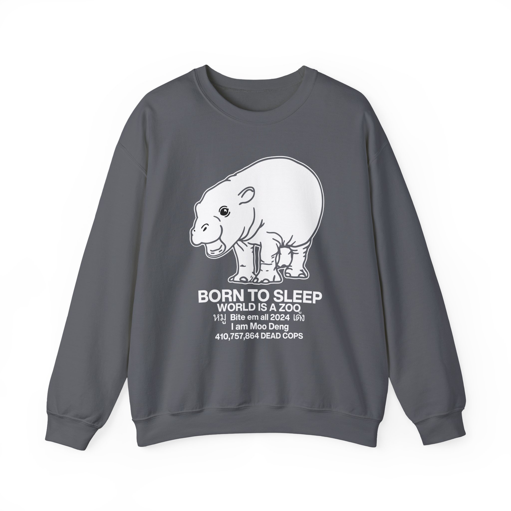 Moo Deng Born to Sleep Unisex Heavy Blendâ„¢ Crewneck Sweatshirt