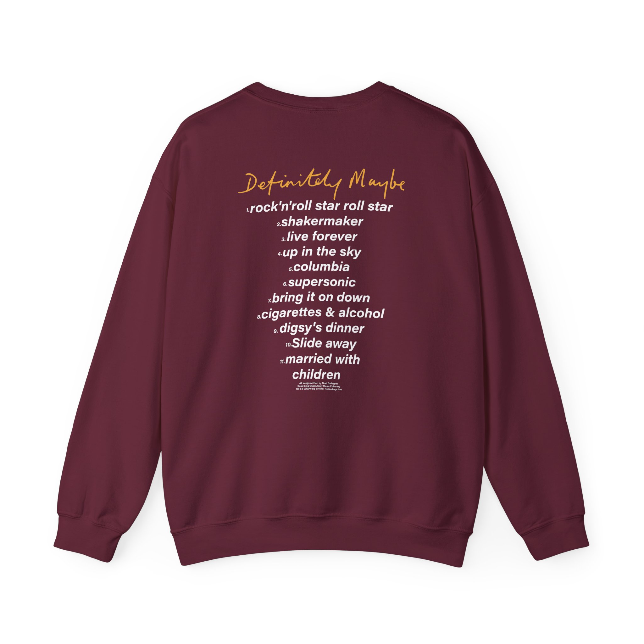 Oasis Definitely Maybe Tracklist Unisex Heavy Blendâ„¢ Crewneck Sweatshirt