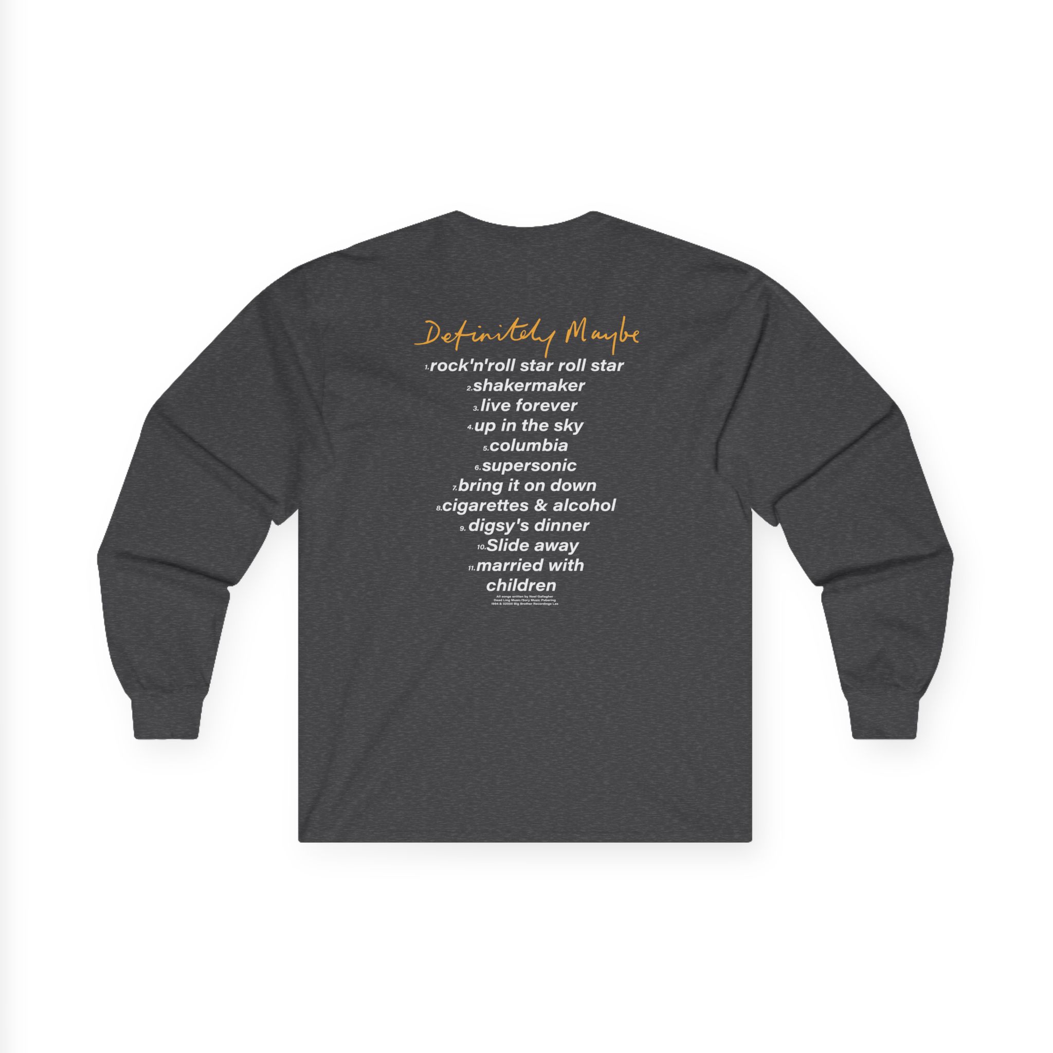 Oasis Definitely Maybe Tracklist Unisex Ultra Cotton Long Sleeve Tee