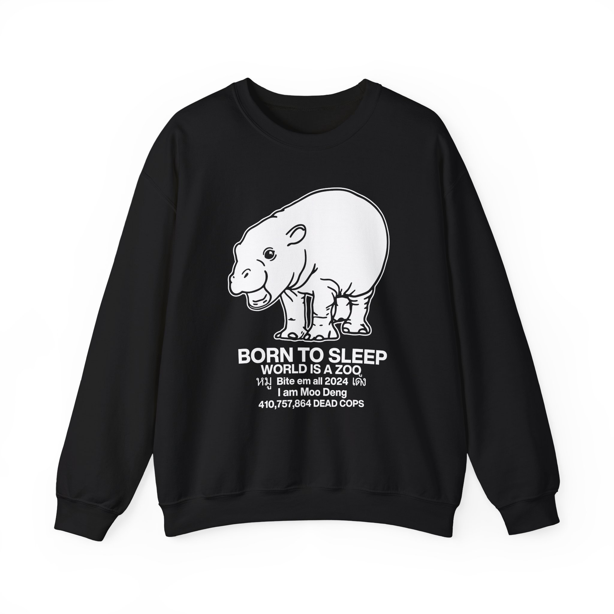Moo Deng Born to Sleep Unisex Heavy Blendâ„¢ Crewneck Sweatshirt