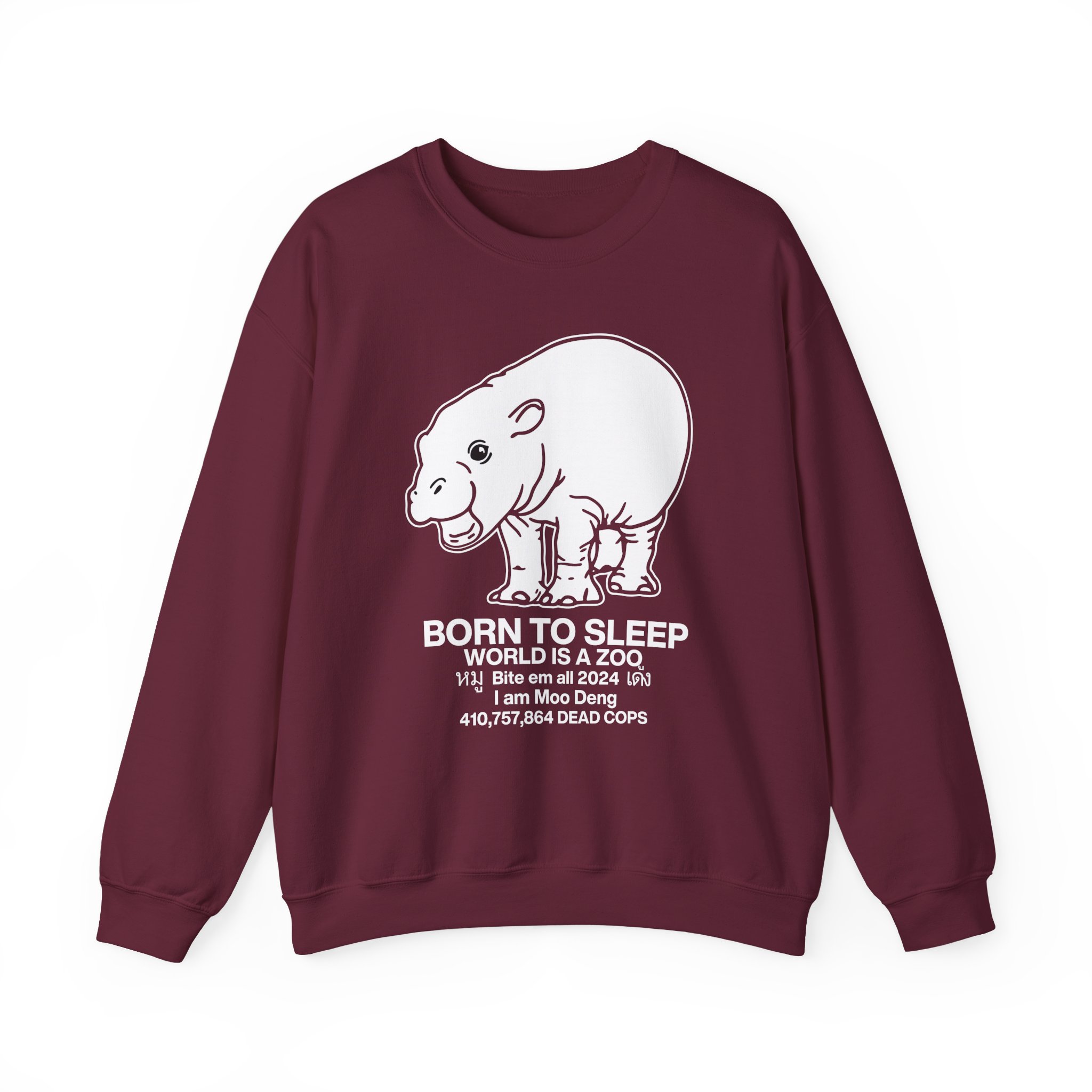 Moo Deng Born to Sleep Unisex Heavy Blendâ„¢ Crewneck Sweatshirt